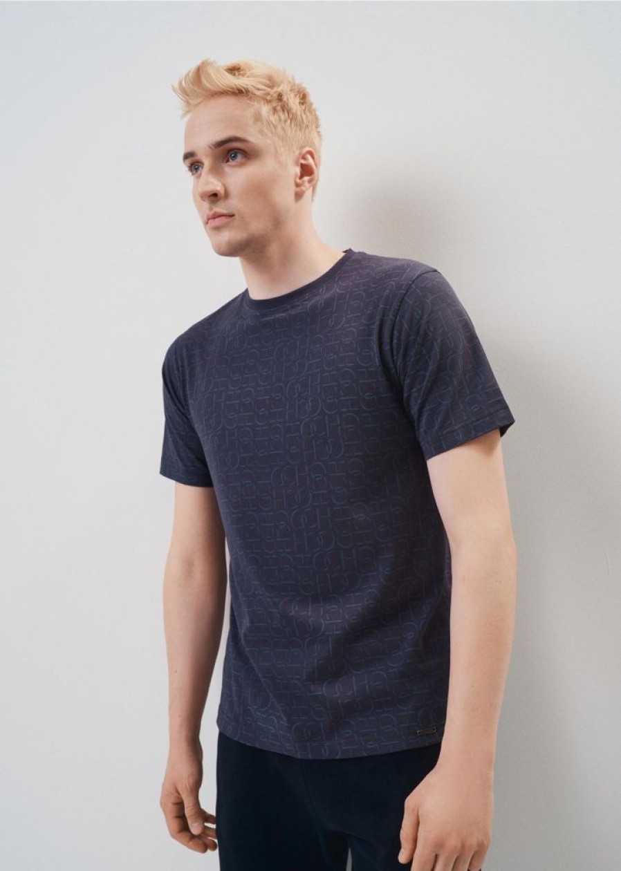 On OCHNIK T-Shirty | Granatowy T-Shirt Meski Z Monogramem