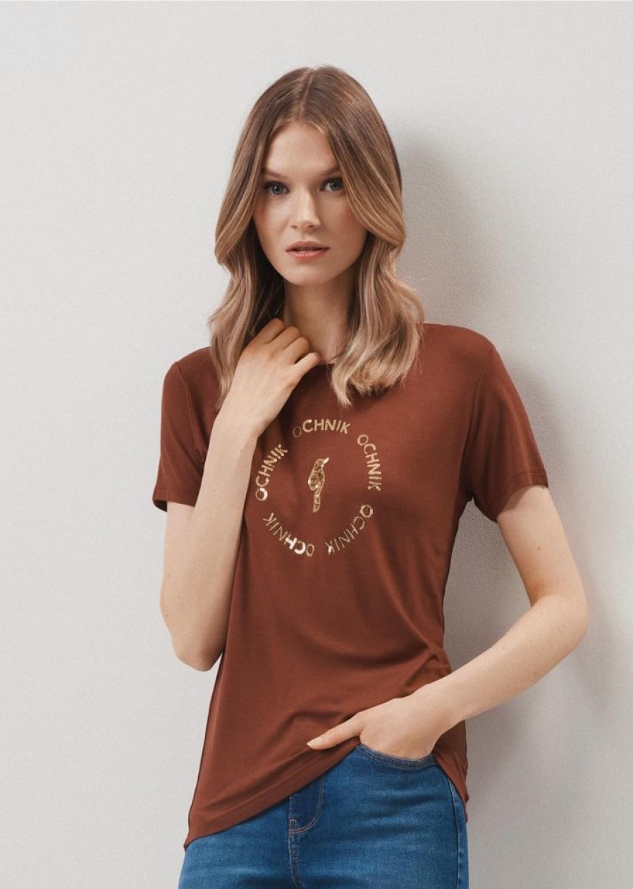 Ona OCHNIK T-Shirty | Brazowy T-Shirt Damski Z Aplikacja