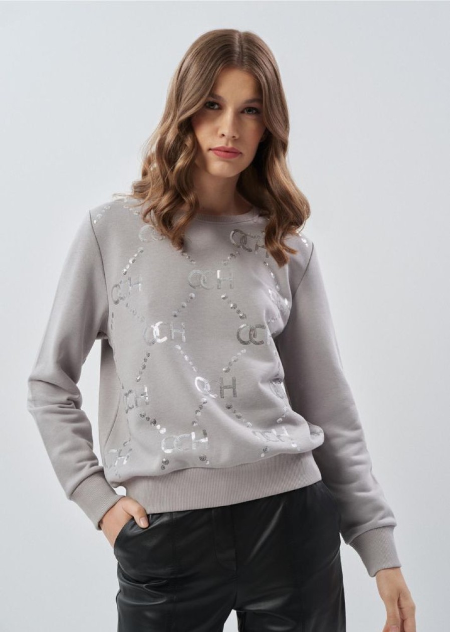Ona OCHNIK Bluzki I Bluzy | Szara Bluza Damska Bez Kaptura