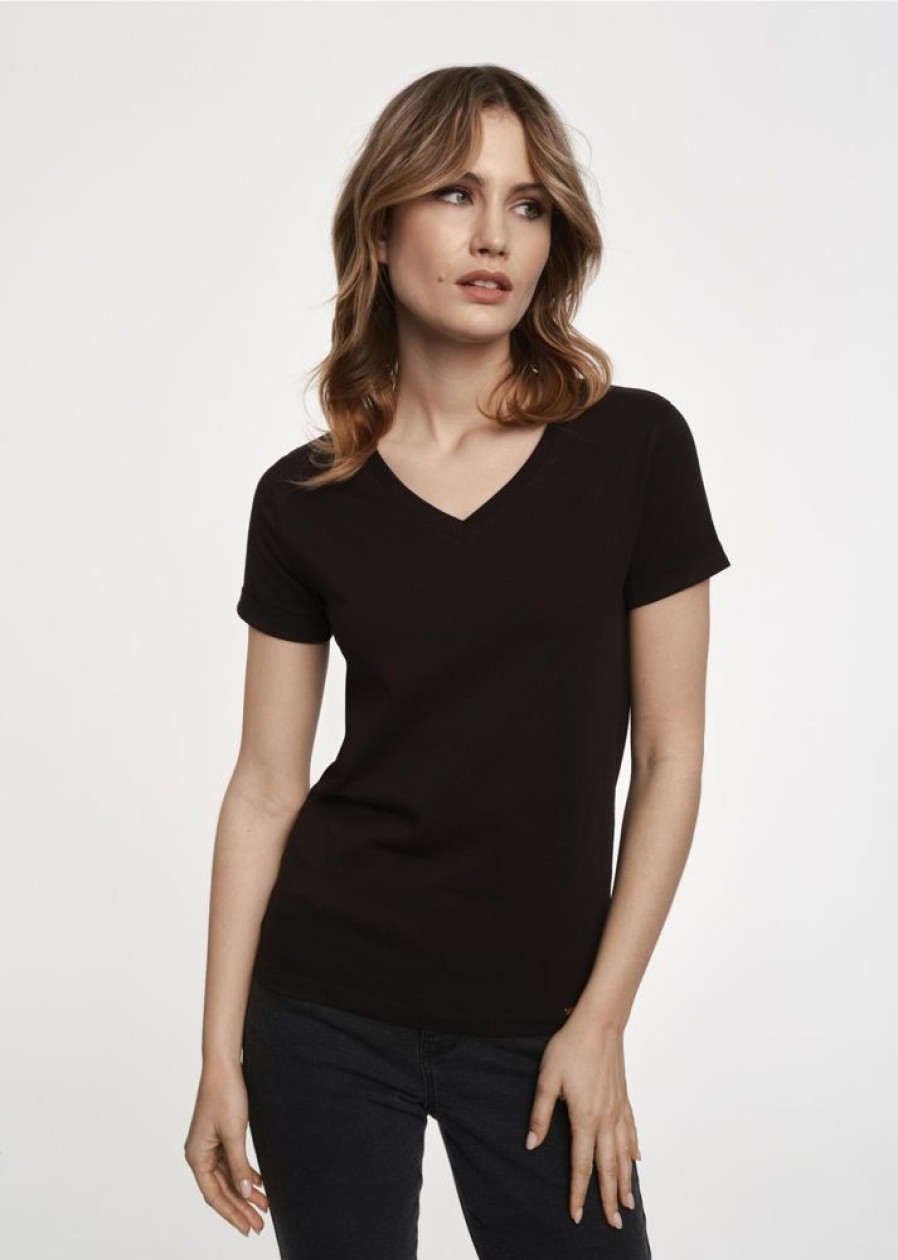 Ona OCHNIK T-Shirty | Czarny T-Shirt Damski W Serek