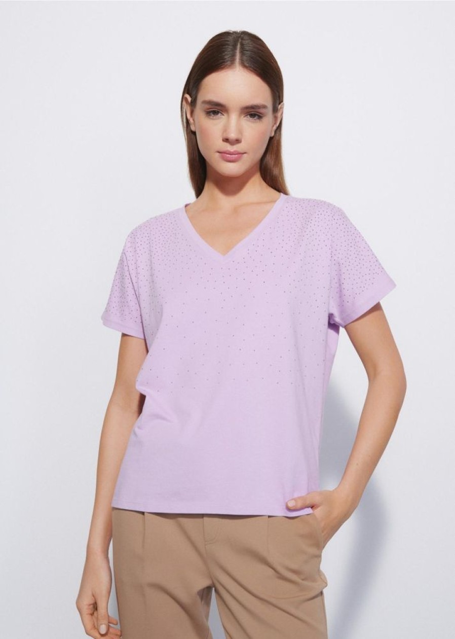 Ona OCHNIK T-Shirty | Fioletowy T-Shirt Damski Z Cekinami