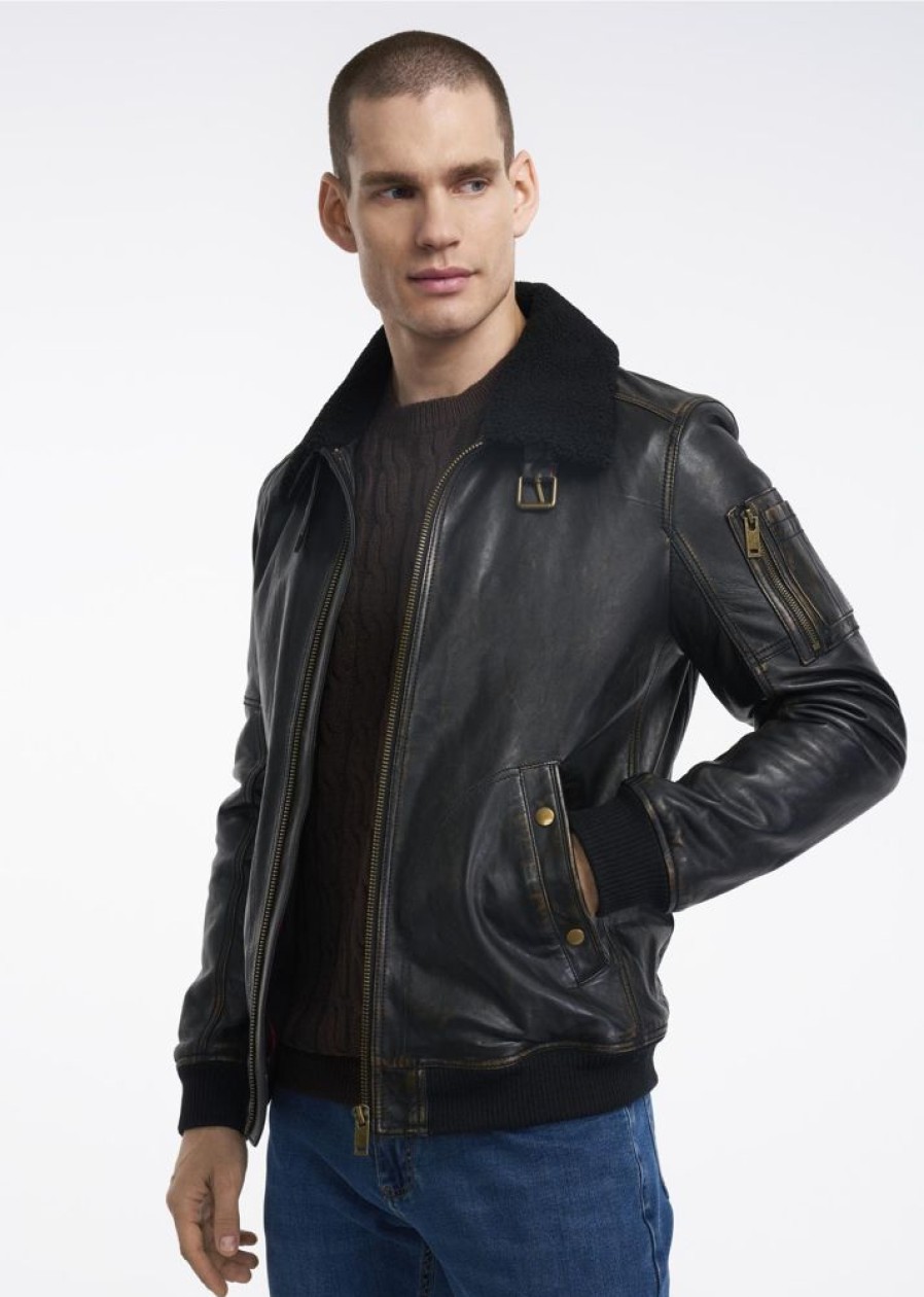 On OCHNIK Kurtki Skorzane | Kurtka Skorzana Meska W Stylu Bomber Jacket