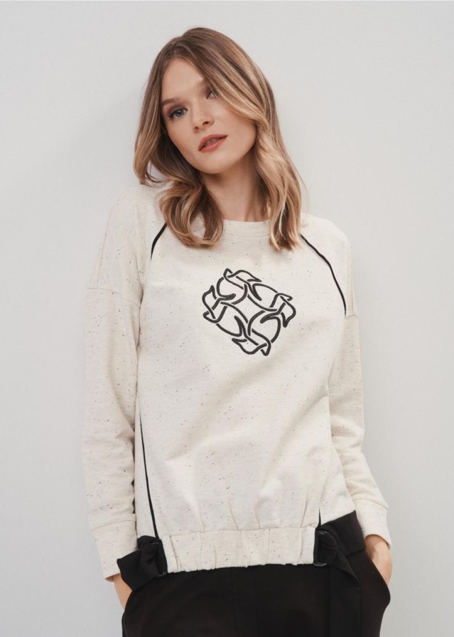 Ona OCHNIK Bluzki I Bluzy | Kremowa Bluza Damska Z Monogramem