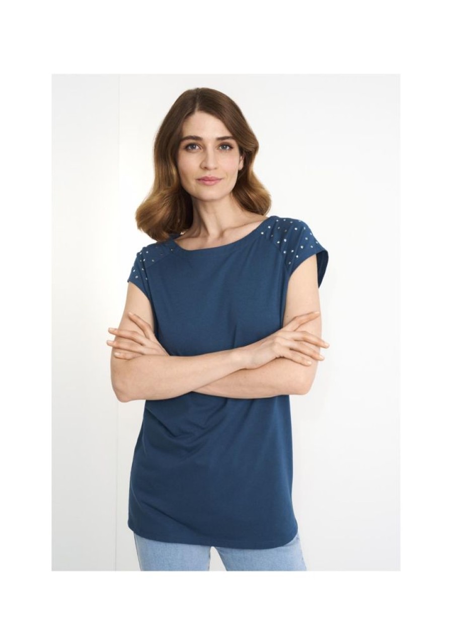 Ona OCHNIK T-Shirty | Granatowy T-Shirt Damski Z Aplikacja
